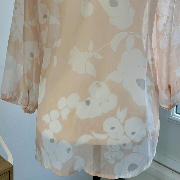 Banana Republic Blush/Ivory Sheer Floral Chiffon Blouse with 3/4 Sleeve - US S - Picture 5 of 8